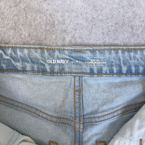 Old Navy Wide Leg Jeans Womens 4 Sky Hi A Line Blue Light Wash Denim Baggy READ - Picture 2 of 15
